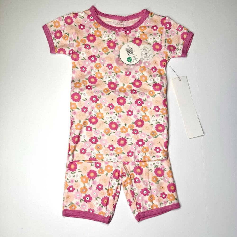 Milkberry 2 Piece Bamboo Shorts Pajamas Sensitive Skin Ruffle Pink Flowers